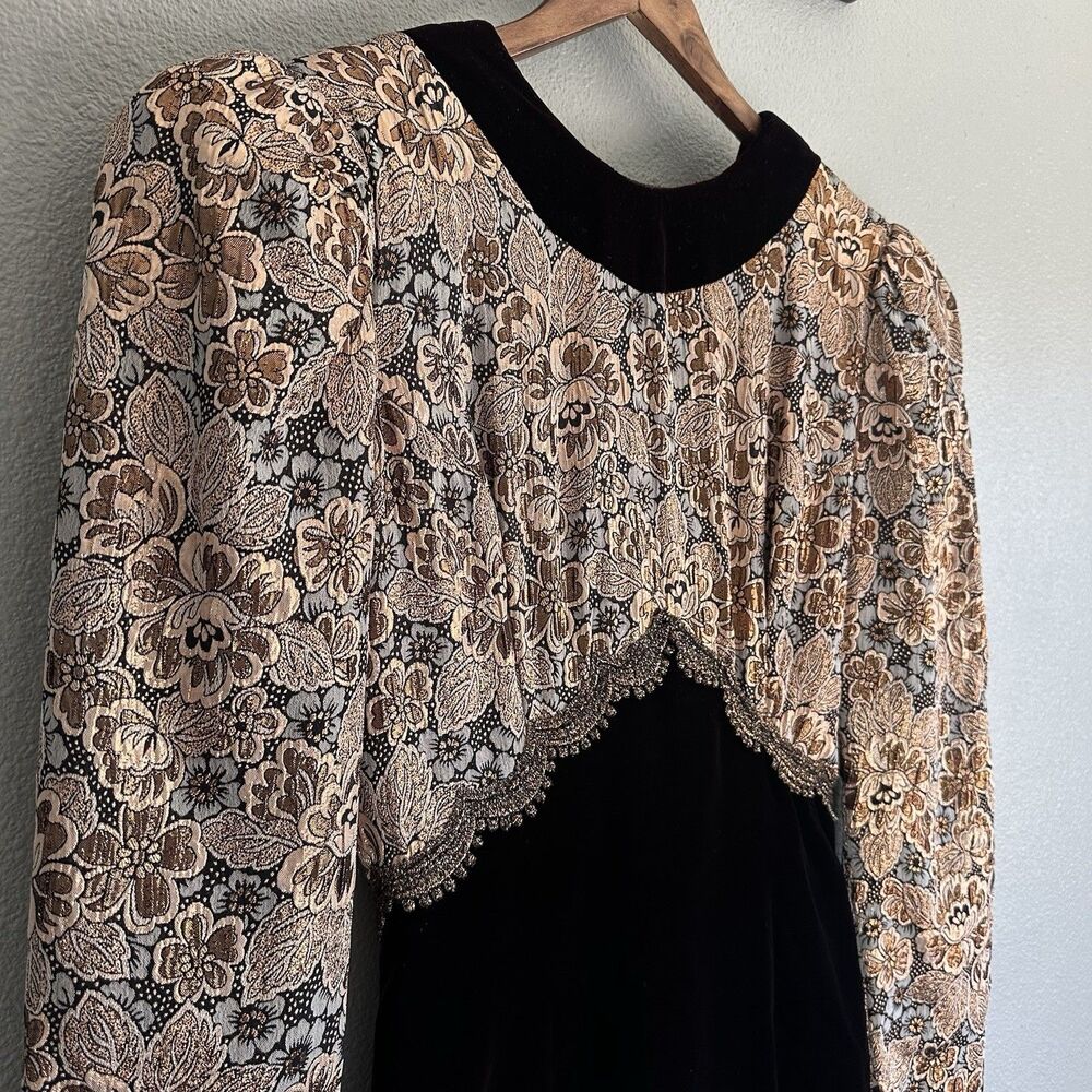 VTG Jessica McClintock Deep Brown Black Velvet Dress Mermaid Hem Romantic Gown - Picture 10 of 11